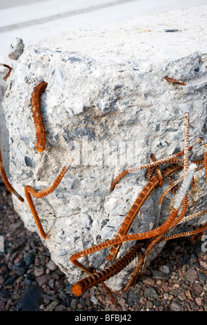 Closeup of a broken concrete pillar Stock Photo