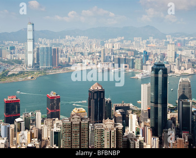 Hong Kong, the harbour  and Kowloon from The Peak, September 2009 Stock Photo
