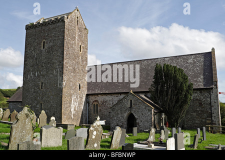 St Cenydd's church at Llangennith on the Gower Peninsula Wales, rural village church Welsh village church grade II* listed building Stock Photo