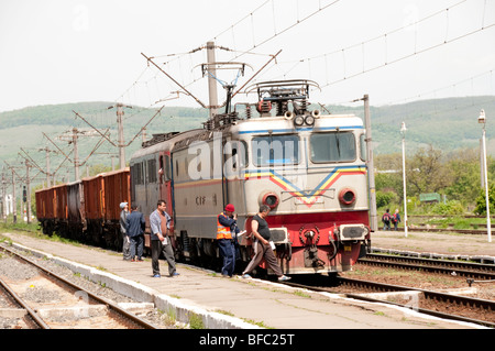 Train in sidings at Deva Main station Romania Eastern Europe Stock Photo