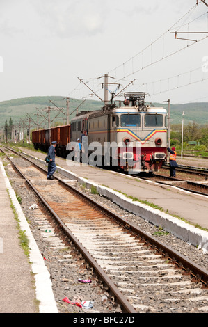 Train in sidings at Deva Main station Romania Eastern Europe Stock Photo