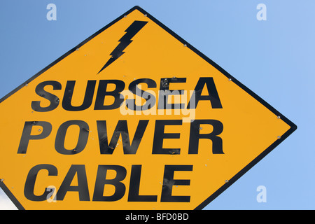 warning subsea power cable sign at the Irish Atlantic coast Stock Photo