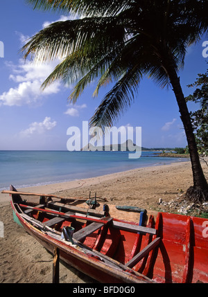 St Lucia beach near Reduit and Gros Islet holiday brochure idea with Pigeon Island beyond Stock Photo