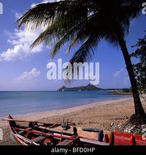 St Lucia beach near Reduit and Gros Islet with Pigeon Island beyond Stock Photo