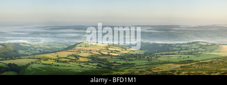 Panoramic view of the Wye Valley from Hay Bluff near Hay on Wye, Herefordshire, Uk Stock Photo