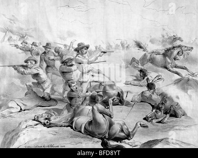 Print depicting Custer's Last Stand with the US 7th Cavalry at the Battle of the Little Bighorn in 1876. Stock Photo