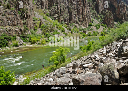 An angler fishes on the Gunnison River. Stock Photo