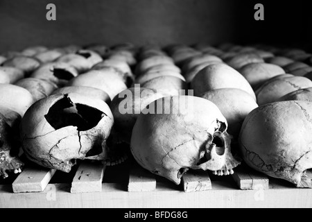 Skulls are lined up at the Murambi Genocide Memorial outside of Gikongoro in southern Rwanda. Stock Photo