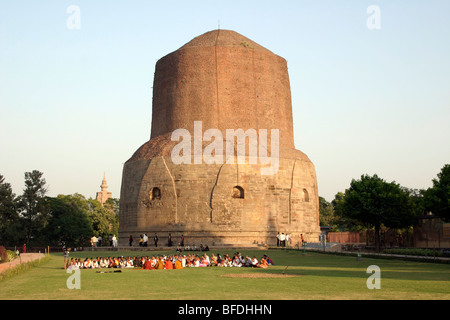 Sarnath is the deer park where Gautama Buddha first taught his religious principles, or Dharma. There is a large building or Stock Photo