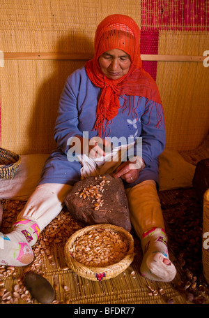 MOROCCO - Berber women's argan oil cooperative workshop in Atlas mountains. Stock Photo