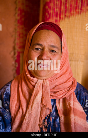 MOROCCO - Berber woman at women's argan oil cooperative in Atlas mountains, east of Marrakesh. Stock Photo