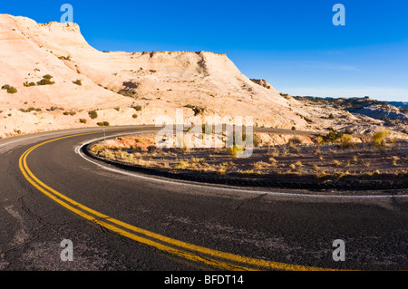 Highway 12 scenic byway winding through the Escalante Canyons, Grand Staircase-Escalante National Monument, Utah Stock Photo