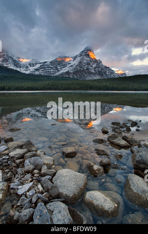 Mount Chephren reflected in Upper Waterfowl Lake, Banff National Park, Alberta, Canada Stock Photo