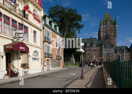 Fairmont le Chateau Frontenac, Chateau de la Terrasse, and the Parc des Gouverneurs, Quebec City, Canada Stock Photo