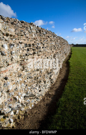 Brick work walls of Roman fort, Burgh Castle , Norfolk, England Stock Photo