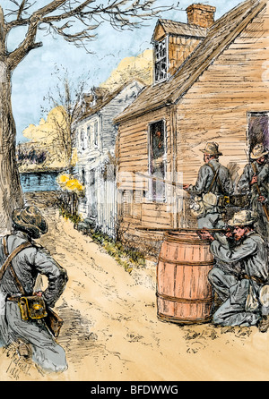 Mississippians opposing the Union Army's advance into Fredericksburg, Virginia, 1862. Hand-colored halftone of an illustration Stock Photo