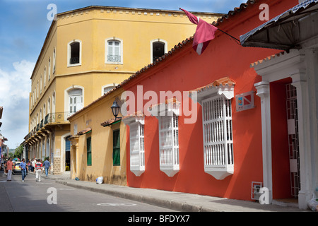 Row of Spanish colonial houses in Cartagena de Indias, Colombia. Stock Photo