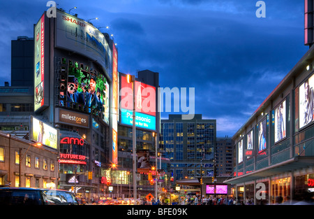Busy corner of Yonge and Dundas Streets, Toronto, Ontario, Canada Stock Photo