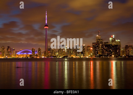 Toronto skyline at night from Toronto Islands, Ontario, Canada Stock Photo