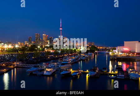 Downtown Toronto seen from Ontario Place at night, Toronto, Canada Stock Photo