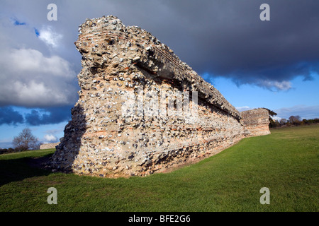 Brick work walls of Roman fort, Burgh Castle , Norfolk, England Stock Photo