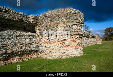 Brick work walls of Roman fort, Burgh Castle , Norfolk, England Stock Photo