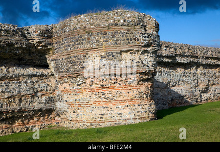 Brick work walls of Roman fort, Burgh Castle , Norfolk, England Stock Photo