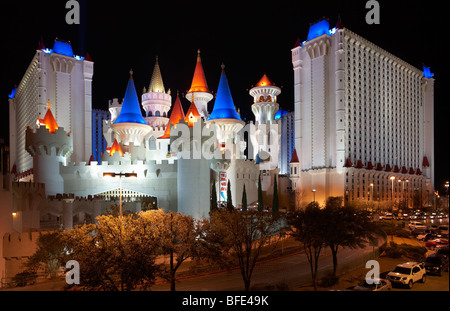 Excalibur Hotel Casino Entrance - Night Scene - Las Vegas Stock Photo