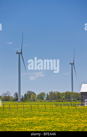 Eco-friendly wind turbines on the Bruce Peninsula, Ontario, Canada Stock Photo