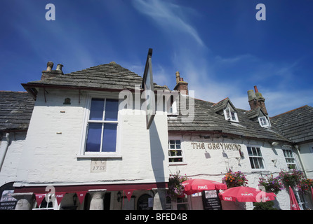 the greyhound pub corfe castle village from the purbeck way long distance footpath - the isle of purbeck, dorset, england Stock Photo