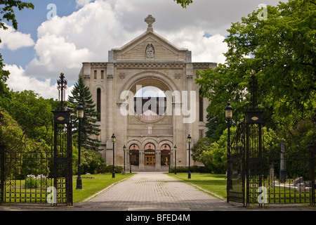 Facade of the St. Boniface Cathedral in the old French Quarter of St. Boniface, Winnipeg, Manitoba, Canada Stock Photo