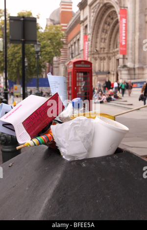 London full litter rubbish bin outside the Victoria and Albert Museum in South Kensington London Stock Photo