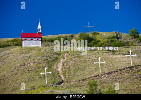 Mission de Qu'Appelle Church, founded in 1865, in the town of Lebret, Qu'Appelle Valley, Saskatchewan, Canada Stock Photo