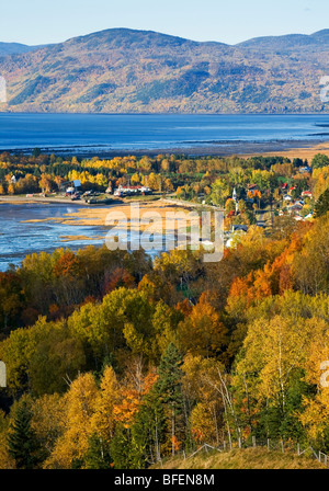 Village of Saint-Joseph-de-la-Rive in fall, Charlevoix Massif mountains, St. Lawrence River, Charlevoix, Quebec, Canada Stock Photo