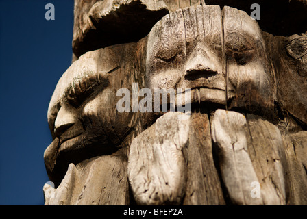 Detail of totem pole, Hazelton, British Columbia, Canada Stock Photo