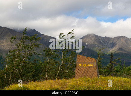 Sign, Kluane National Park, Yukon Territory, Canada Stock Photo