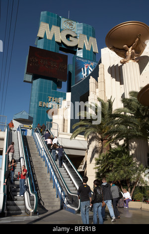 People walk on the street - MGM hotel escalator - Las Vegas Stock Photo