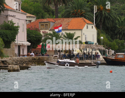 Beach Bar cafe Kolocep Croatia harbourside Stock Photo