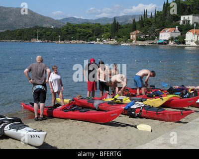 kayaking canoeing Beach Kolocep near Dubrovnik Croatia Stock Photo