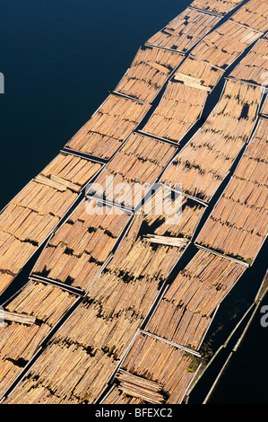 Aerial photo of log booms at the Catalyst Paper Mill, Crofton, Vancouver Island, British Columbia, Canada. Stock Photo