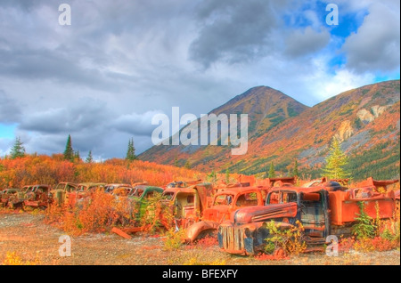 The Army Dump, also known as The Deadlines up the North Canol Road, Yukon. Located near MacMillin Pass. Stock Photo