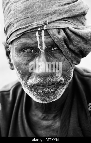 Monochrome portrait of an old Indian man. Andhra Pradesh, India. Black ...