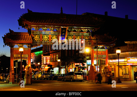Gateway to Chinatown, the Gate of Harmonious Interest, Victoria BC Stock Photo