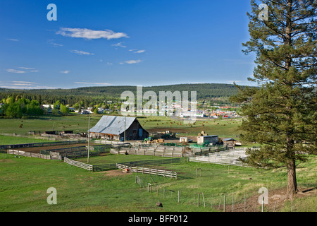 100 Mile Ranch with 100 Mile House in the background Stock Photo