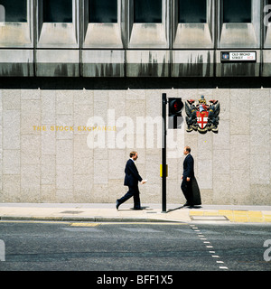 Business people and old Stock Exchange in Old Broad street City of London Great Britain Stock Photo