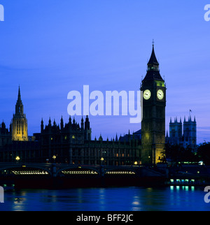 Westminster Palace and Big Ben clock tower at dusk London Great Britain Stock Photo