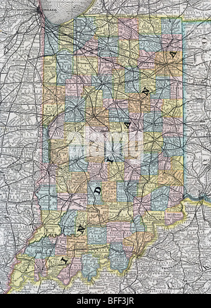 Original old map of Indiana from 1884 geography textbook Stock Photo ...
