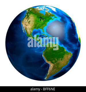 View of the Earth globe from space showing South and North American continents Stock Photo