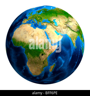 View of the Earth globe from space showing African, European and Asian continents Stock Photo