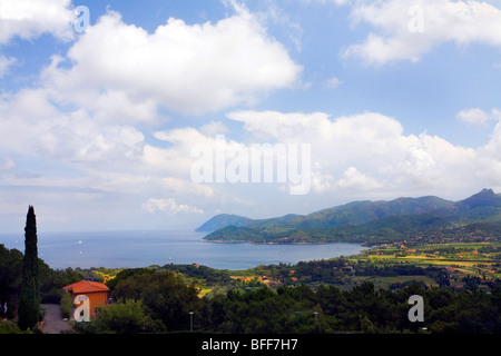 Picturesque view of the Bay of Portoferrario on the island of Elba in Italy Stock Photo